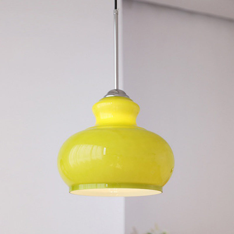 Modern Mid-Century Glass & Iron Gourd-Shaped 1-Light Pendant Light For Bedroom & Living Room