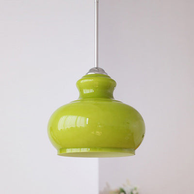 Modern Mid-Century Glass & Iron Gourd-Shaped 1-Light Pendant Light For Bedroom & Living Room