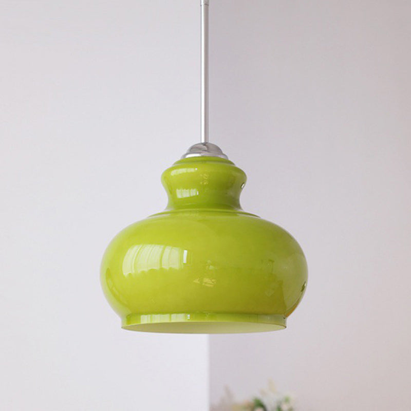 Modern Mid-Century Glass & Iron Gourd-Shaped 1-Light Pendant Light For Bedroom & Living Room