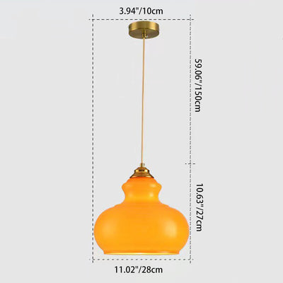 Modern Mid-Century Glass & Iron Gourd-Shaped 1-Light Pendant Light For Bedroom & Living Room