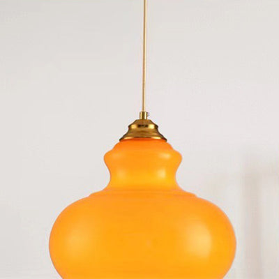 Modern Mid-Century Glass & Iron Gourd-Shaped 1-Light Pendant Light For Bedroom & Living Room