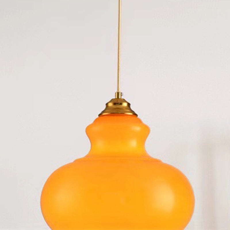 Modern Mid-Century Glass & Iron Gourd-Shaped 1-Light Pendant Light For Bedroom & Living Room