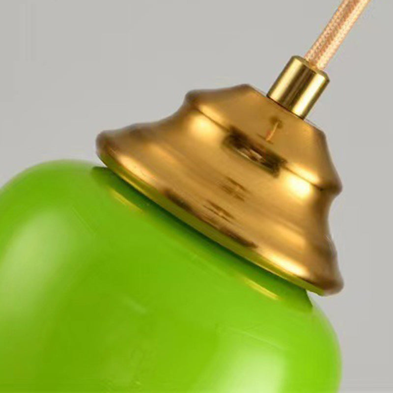Modern Mid-Century Glass & Iron Gourd-Shaped 1-Light Pendant Light For Bedroom & Living Room