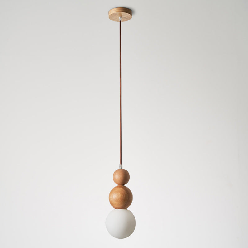 Traditional Vintage Solid Wood &amp; Glass Round Gourd 1-Light Pendant Light For Bedroom &amp; Living Room