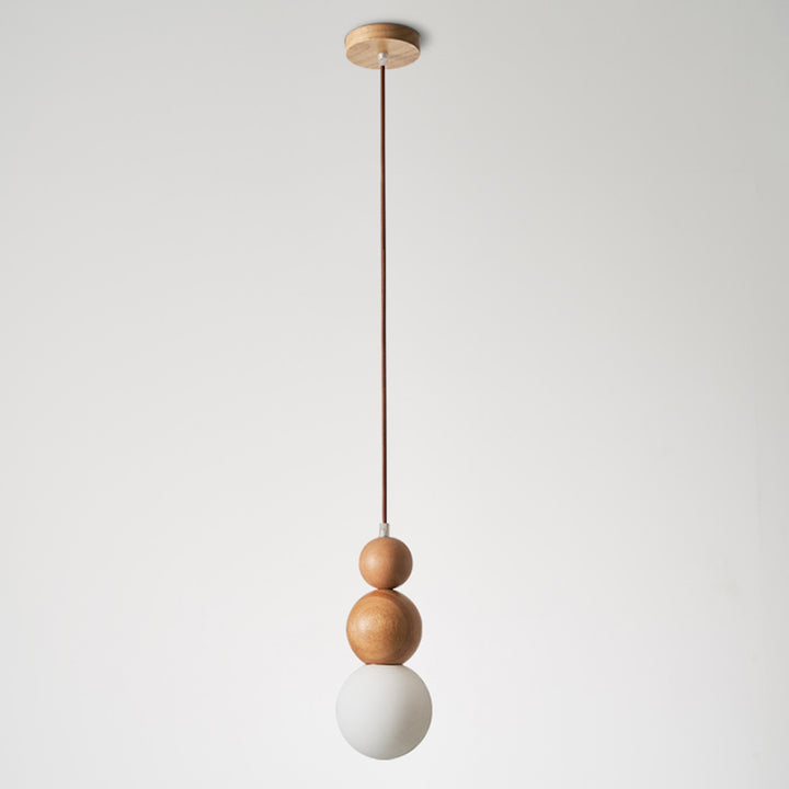 Traditional Vintage Solid Wood &amp; Glass Round Gourd 1-Light Pendant Light For Bedroom &amp; Living Room