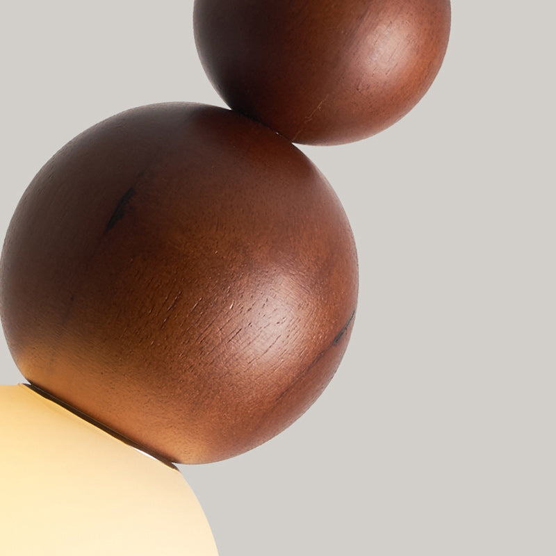 Traditional Vintage Solid Wood &amp; Glass Round Gourd 1-Light Pendant Light For Bedroom &amp; Living Room
