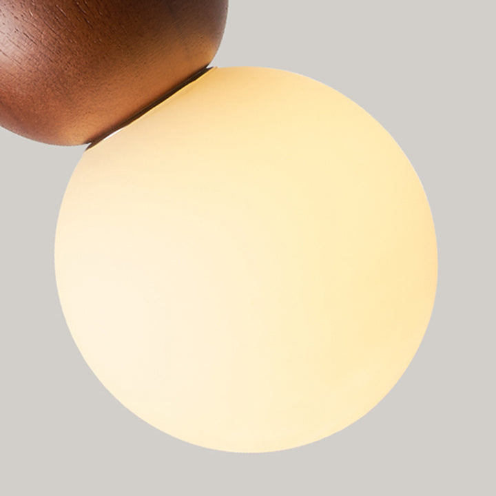 Traditional Vintage Solid Wood &amp; Glass Round Gourd 1-Light Pendant Light For Bedroom &amp; Living Room
