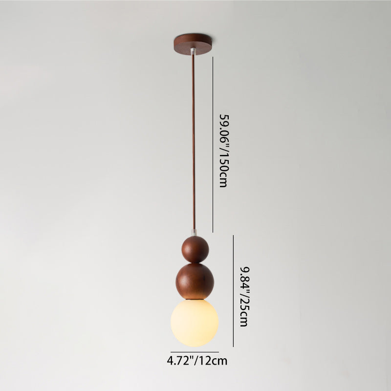 Traditional Vintage Solid Wood &amp; Glass Round Gourd 1-Light Pendant Light For Bedroom &amp; Living Room