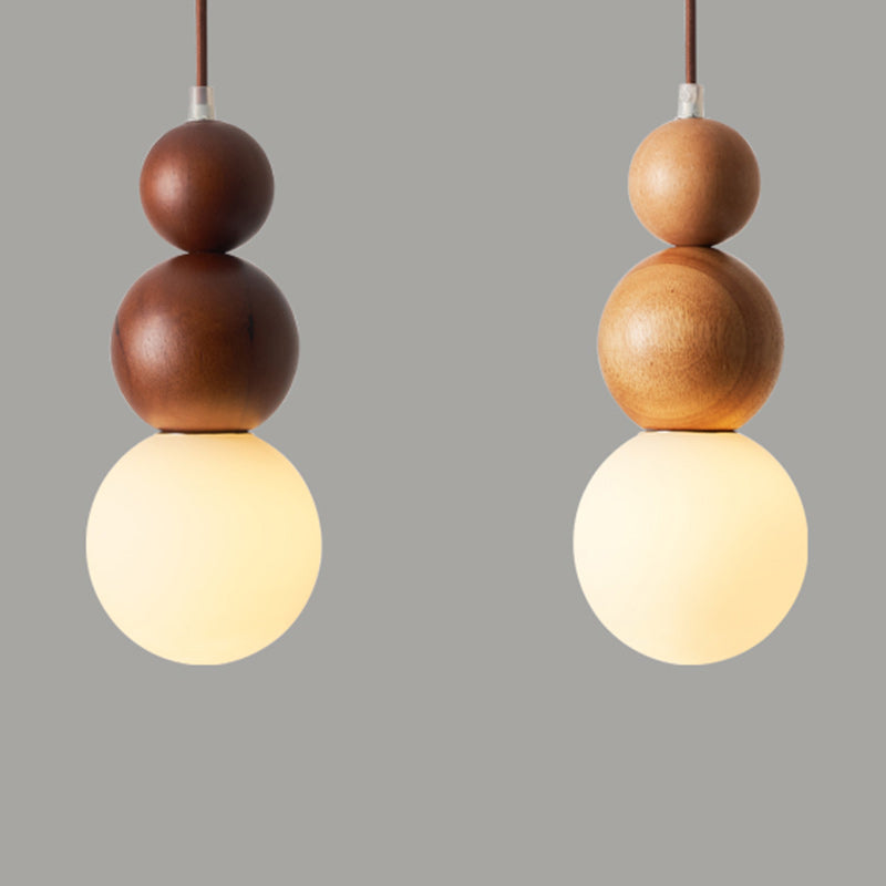 Traditional Vintage Solid Wood &amp; Glass Round Gourd 1-Light Pendant Light For Bedroom &amp; Living Room