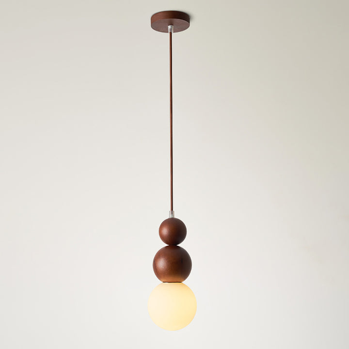 Traditional Vintage Solid Wood &amp; Glass Round Gourd 1-Light Pendant Light For Bedroom &amp; Living Room