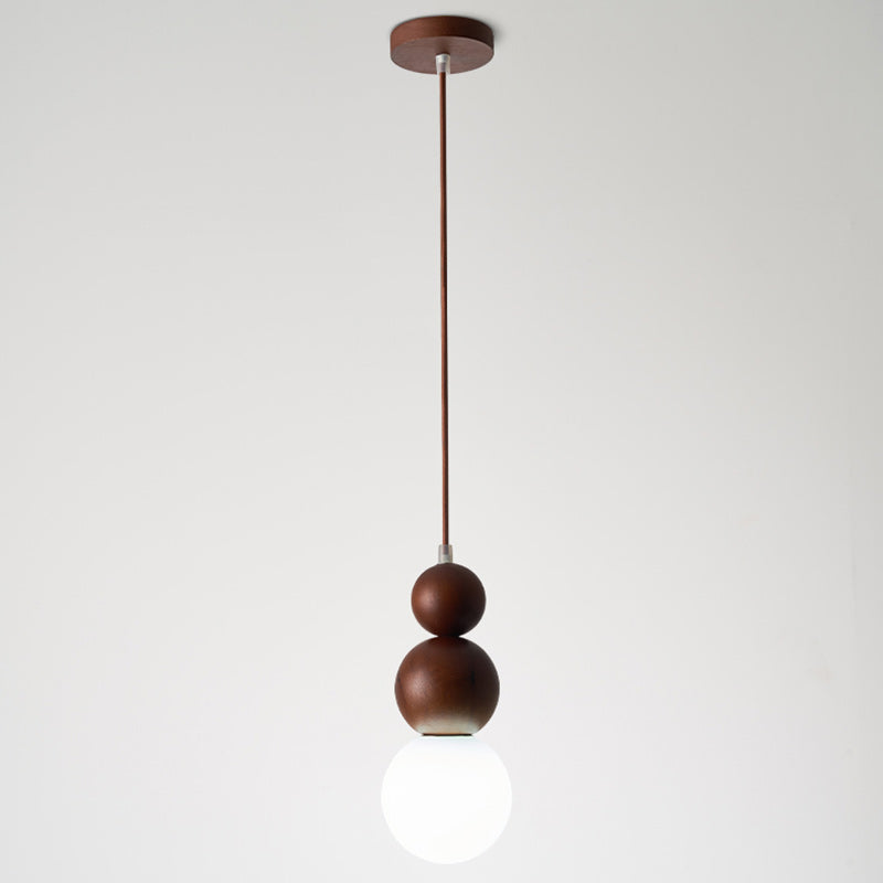 Traditional Vintage Solid Wood &amp; Glass Round Gourd 1-Light Pendant Light For Bedroom &amp; Living Room