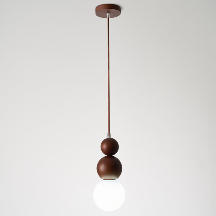 Traditional Vintage Solid Wood &amp; Glass Round Gourd 1-Light Pendant Light For Bedroom &amp; Living Room
