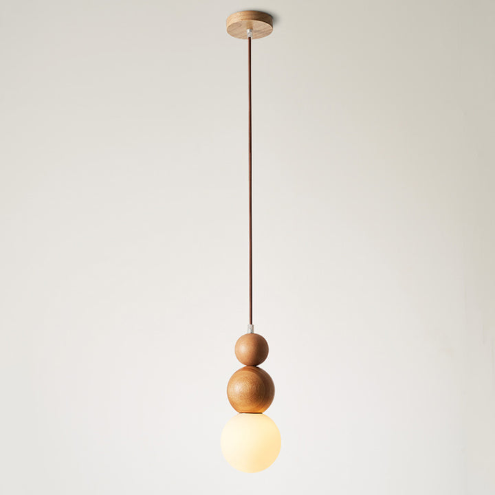 Traditional Vintage Solid Wood &amp; Glass Round Gourd 1-Light Pendant Light For Bedroom &amp; Living Room