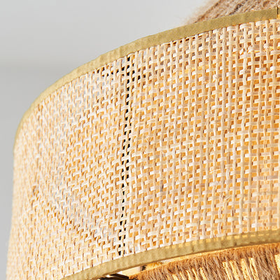 Traditional Japanese Natural Hemp Rope & Rattan Round 1-Light Pendant Light For Bedroom & Living Room