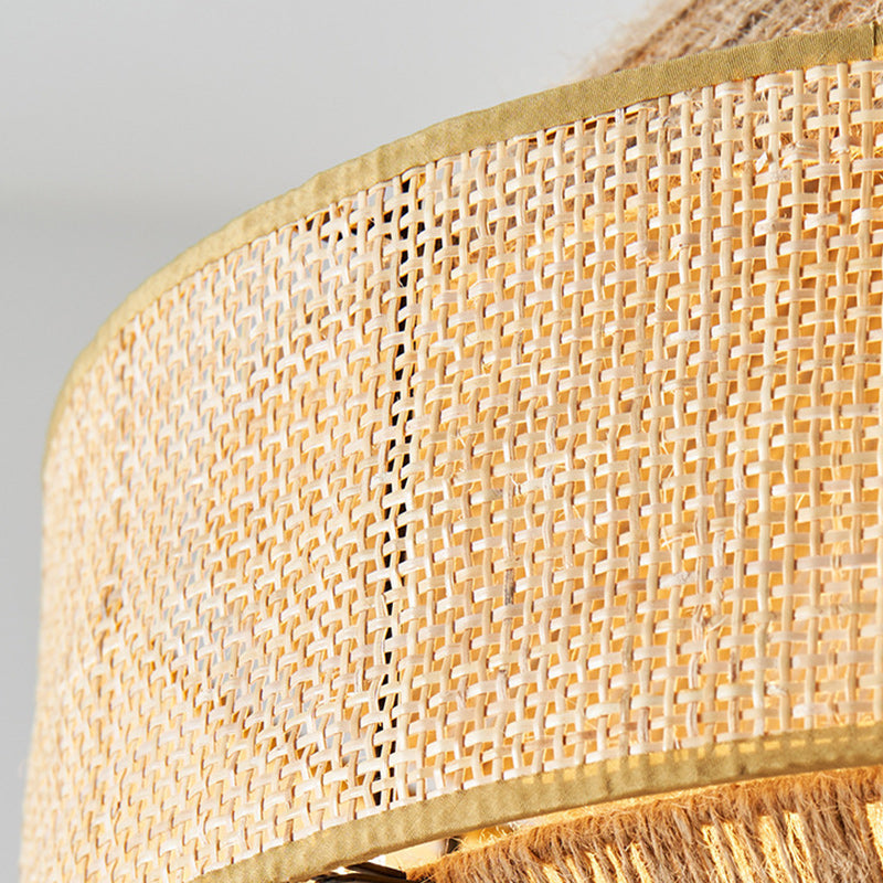 Traditional Japanese Natural Hemp Rope & Rattan Round 1-Light Pendant Light For Bedroom & Living Room