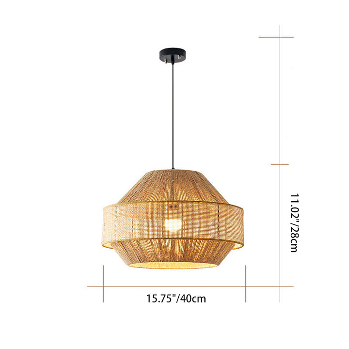 Traditional Japanese Natural Hemp Rope & Rattan Round 1-Light Pendant Light For Bedroom & Living Room