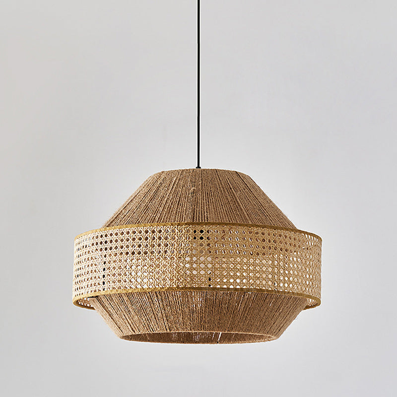 Lámpara colgante redonda de 1 luz de cuerda de cáñamo natural japonés tradicional y ratán para dormitorio y sala de estar 