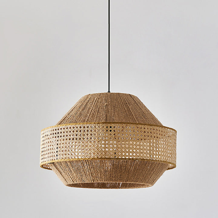 Lámpara colgante redonda de 1 luz de cuerda de cáñamo natural japonés tradicional y ratán para dormitorio y sala de estar 