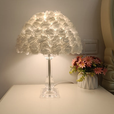 Contemporary Creative Feather & Acrylic Round Umbrella 1-Light Table Lamp For Bedroom & Living Room