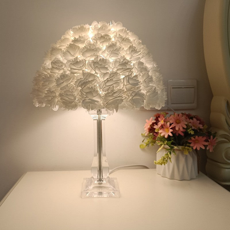 Contemporary Creative Feather & Acrylic Round Umbrella 1-Light Table Lamp For Bedroom & Living Room