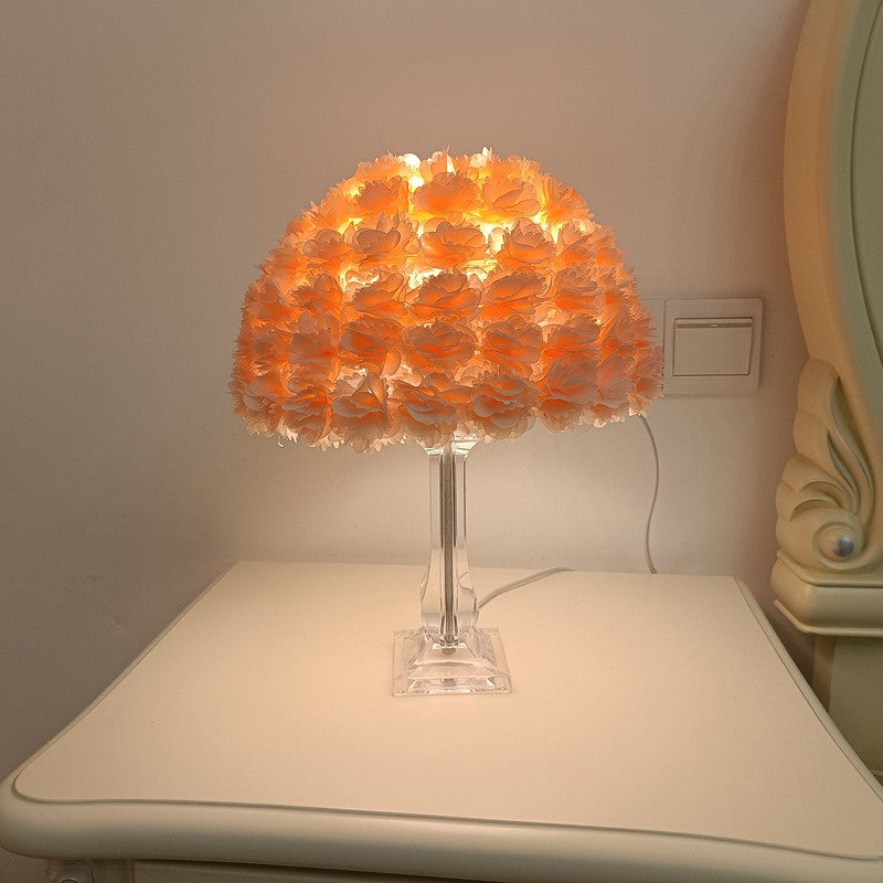 Contemporary Creative Feather & Acrylic Round Umbrella 1-Light Table Lamp For Bedroom & Living Room