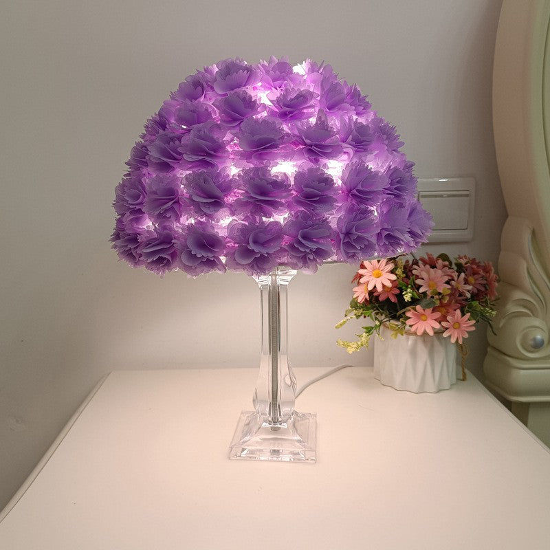 Contemporary Creative Feather & Acrylic Round Umbrella 1-Light Table Lamp For Bedroom & Living Room