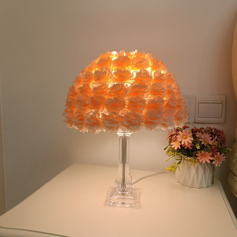 Contemporary Creative Feather & Acrylic Round Umbrella 1-Light Table Lamp For Bedroom & Living Room