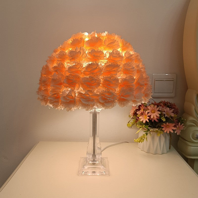 Contemporary Creative Feather & Acrylic Round Umbrella 1-Light Table Lamp For Bedroom & Living Room