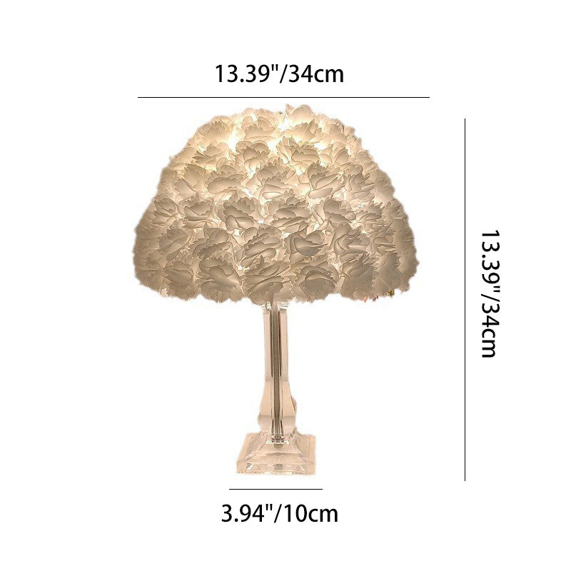 Contemporary Creative Feather & Acrylic Round Umbrella 1-Light Table Lamp For Bedroom & Living Room