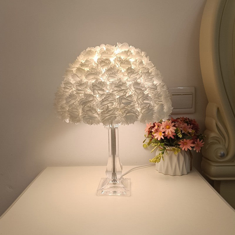 Contemporary Creative Feather & Acrylic Round Umbrella 1-Light Table Lamp For Bedroom & Living Room