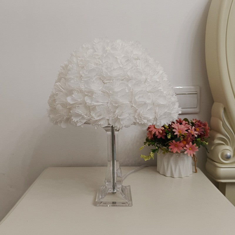 Contemporary Creative Feather & Acrylic Round Umbrella 1-Light Table Lamp For Bedroom & Living Room
