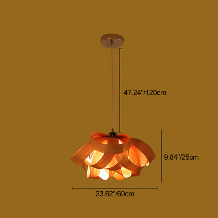 Design de bague en placage de bois naturel chinois traditionnel 1-lumière suspension pour salle à manger et salon 