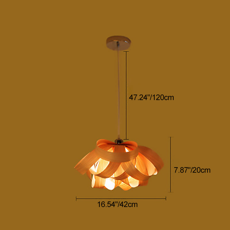 Design de bague en placage de bois naturel chinois traditionnel 1-lumière suspension pour salle à manger et salon 