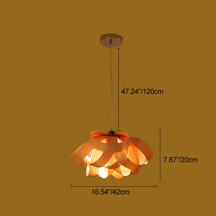 Design de bague en placage de bois naturel chinois traditionnel 1-lumière suspension pour salle à manger et salon 