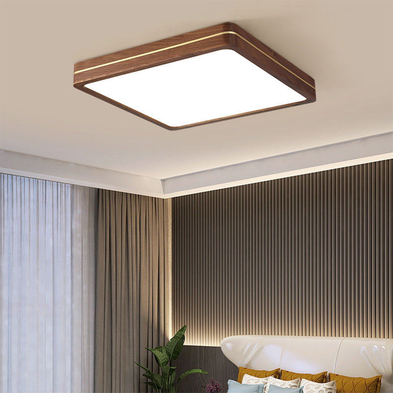 Traditional Chinese Wood & Acrylic Round Square Rectangular LED Flush Mount Ceiling Light For Bedroom & Living Room