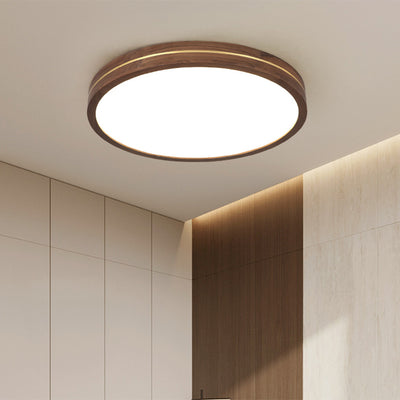 Traditional Chinese Wood & Acrylic Round Square Rectangular LED Flush Mount Ceiling Light For Bedroom & Living Room