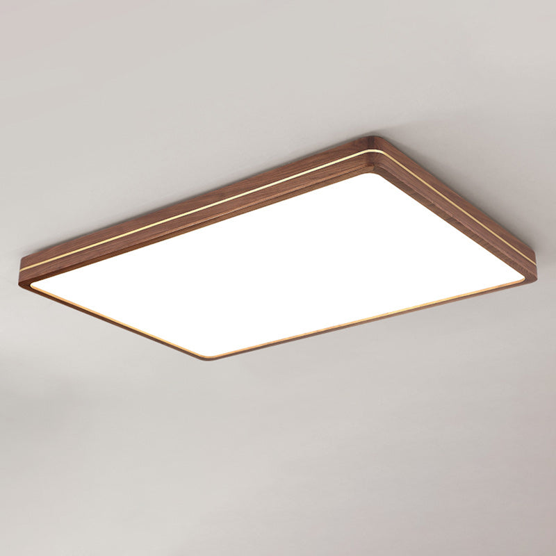 Traditional Chinese Wood & Acrylic Round Square Rectangular LED Flush Mount Ceiling Light For Bedroom & Living Room