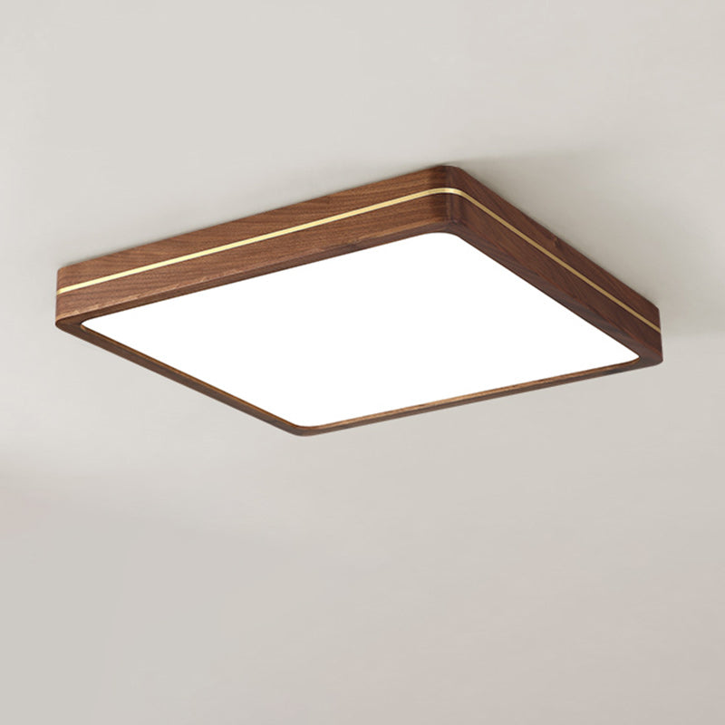 Traditional Chinese Wood & Acrylic Round Square Rectangular LED Flush Mount Ceiling Light For Bedroom & Living Room