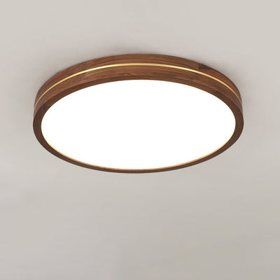Traditional Chinese Wood & Acrylic Round Square Rectangular LED Flush Mount Ceiling Light For Bedroom & Living Room