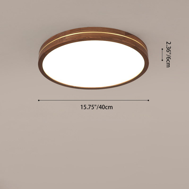 Traditional Chinese Wood & Acrylic Round Square Rectangular LED Flush Mount Ceiling Light For Bedroom & Living Room