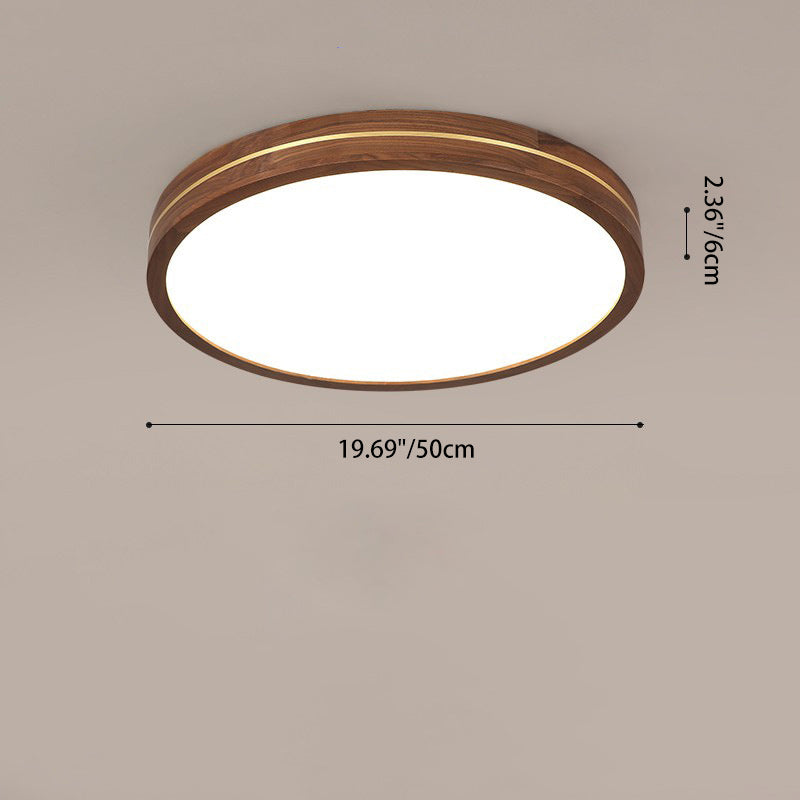 Traditional Chinese Wood & Acrylic Round Square Rectangular LED Flush Mount Ceiling Light For Bedroom & Living Room