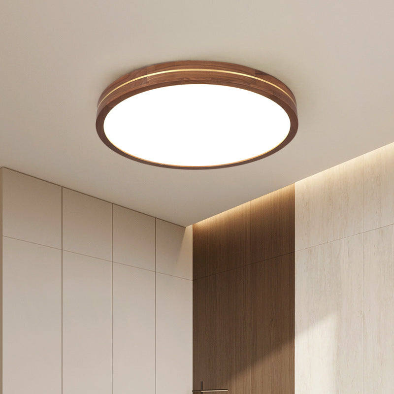 Traditional Chinese Wood & Acrylic Round Square Rectangular LED Flush Mount Ceiling Light For Bedroom & Living Room