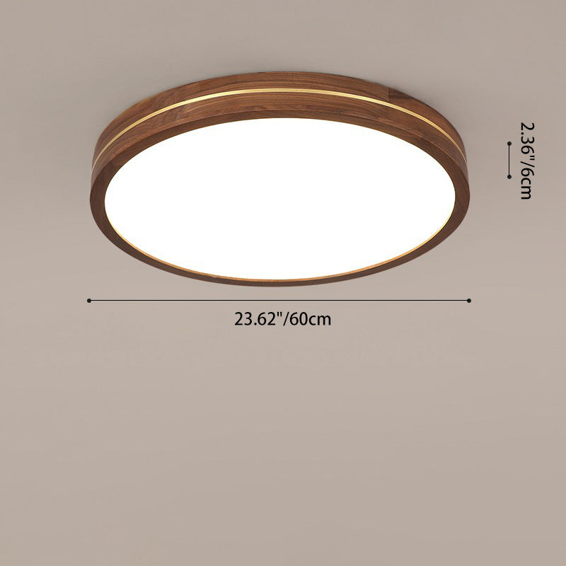 Traditional Chinese Wood & Acrylic Round Square Rectangular LED Flush Mount Ceiling Light For Bedroom & Living Room