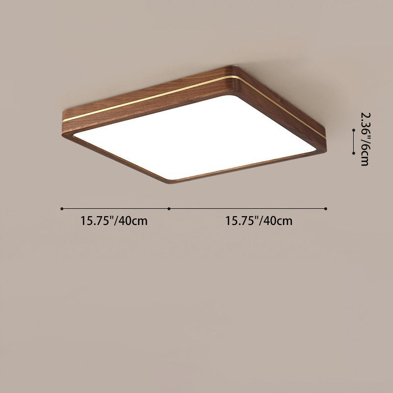 Traditional Chinese Wood & Acrylic Round Square Rectangular LED Flush Mount Ceiling Light For Bedroom & Living Room
