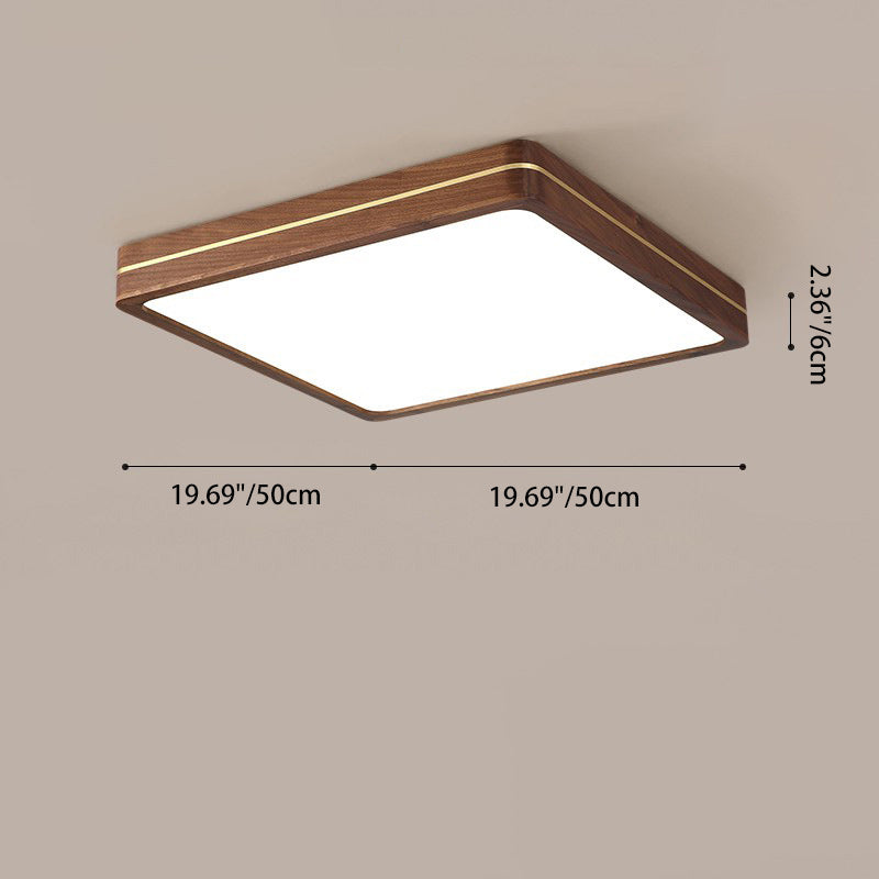 Traditional Chinese Wood & Acrylic Round Square Rectangular LED Flush Mount Ceiling Light For Bedroom & Living Room