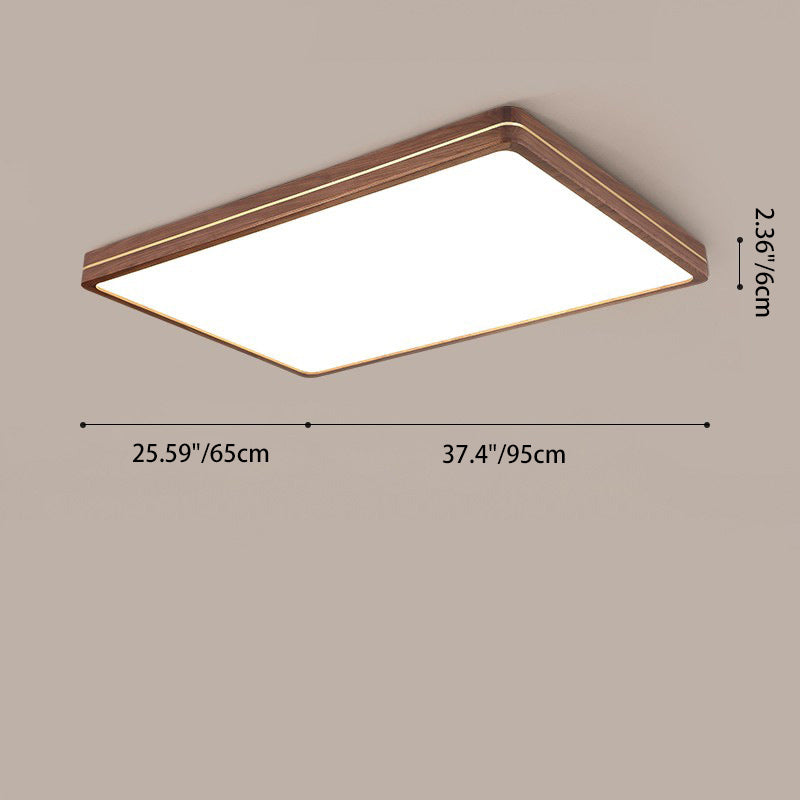 Traditional Chinese Wood & Acrylic Round Square Rectangular LED Flush Mount Ceiling Light For Bedroom & Living Room