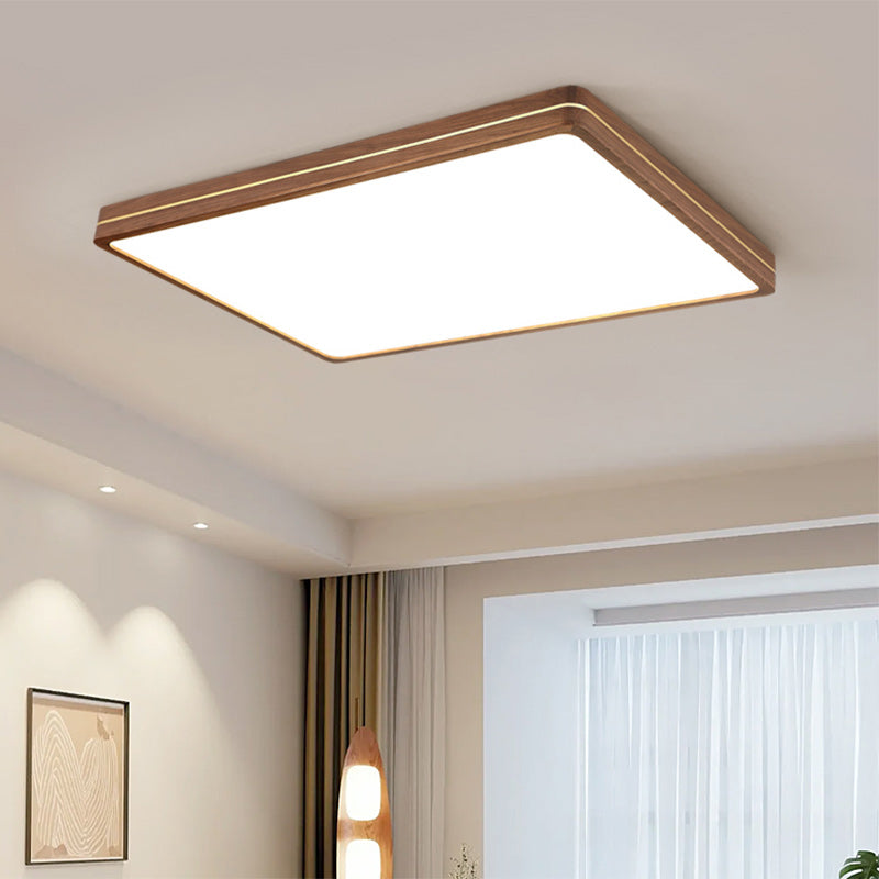 Traditional Chinese Wood & Acrylic Round Square Rectangular LED Flush Mount Ceiling Light For Bedroom & Living Room