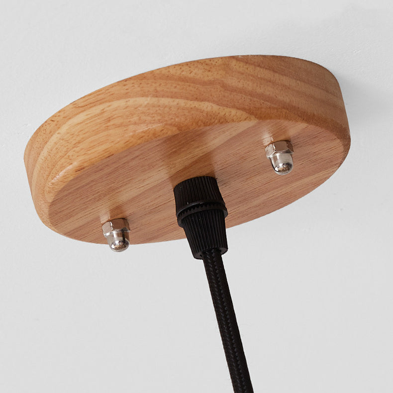Traditional Japanese Linden Wood & Acrylic Barrel-Shaped 1-Light Pendant Light For Bedroom & Living Room