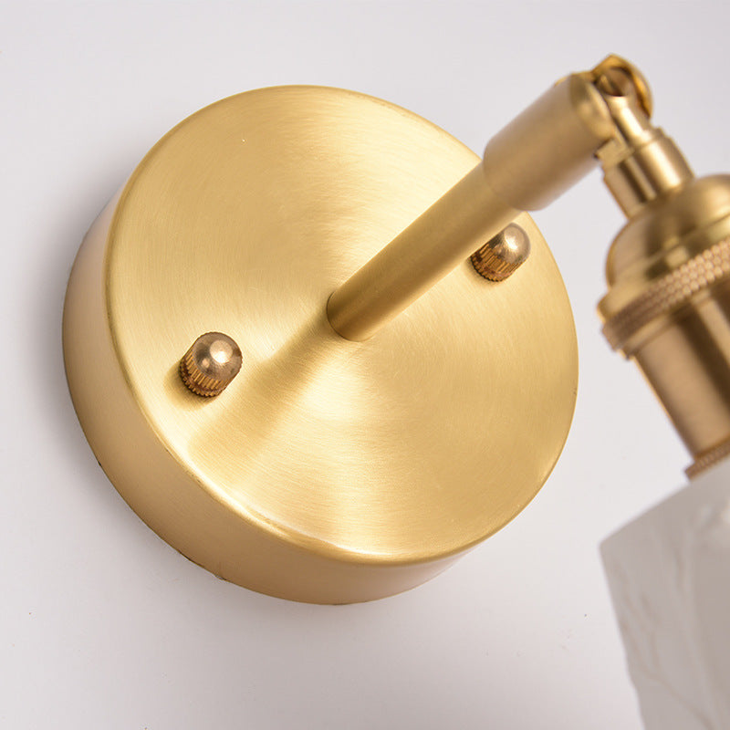 Modern Mid-Century Brass &amp; Ceramic Round Elk-Print 1-Light Wall Sconce Lamp For Bedroom &amp; Living Room