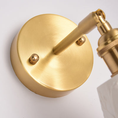 Modern Mid-Century Brass & Ceramic Round Elk-Print 1-Light Wall Sconce Lamp For Bedroom & Living Room